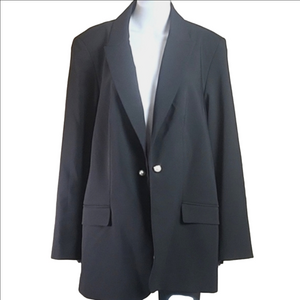 NWT Calvin Klein Black Stretch Pearl Button Open Front Blazer Suit Jacket